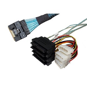 SlimSAS 8i (SFF-8654) to 4x Dual Port (SFF-8680) SAS Cable - 0.5m