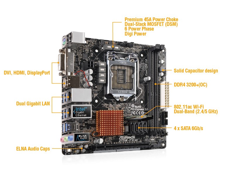 ASRock Z170M-ITX/ac LGA1151 Mini-ITX motherboard - (Discontinued)