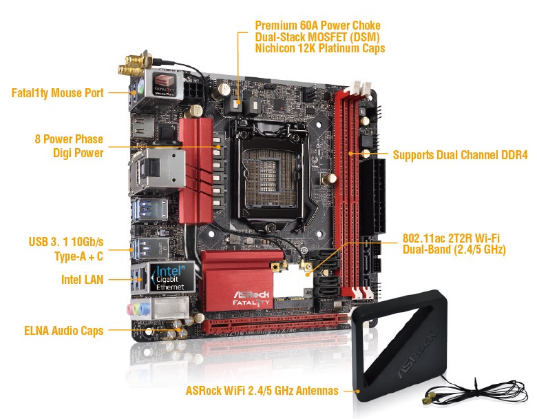 ASRock Fatal1ty Z170 Gaming-ITX/ac LGA1151 Mini-ITX motherboard
