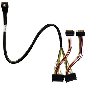 SlimSAS 8i (SFF-8654) to 2x SFF-8639 U.2 Cable with SATA power connector - 0.6m