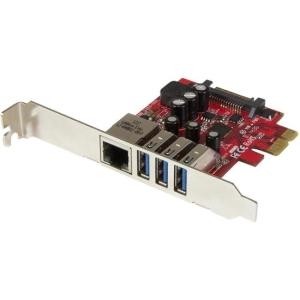StarTech 3 Port PCIe USB 3.0 Card + Gigabit Ethernet - PCIe 2.0 - Plug-in Card - 3 USB Port(s) - 1 Network (RJ-45) Port(s) - 3 USB 3.0 Port(s)